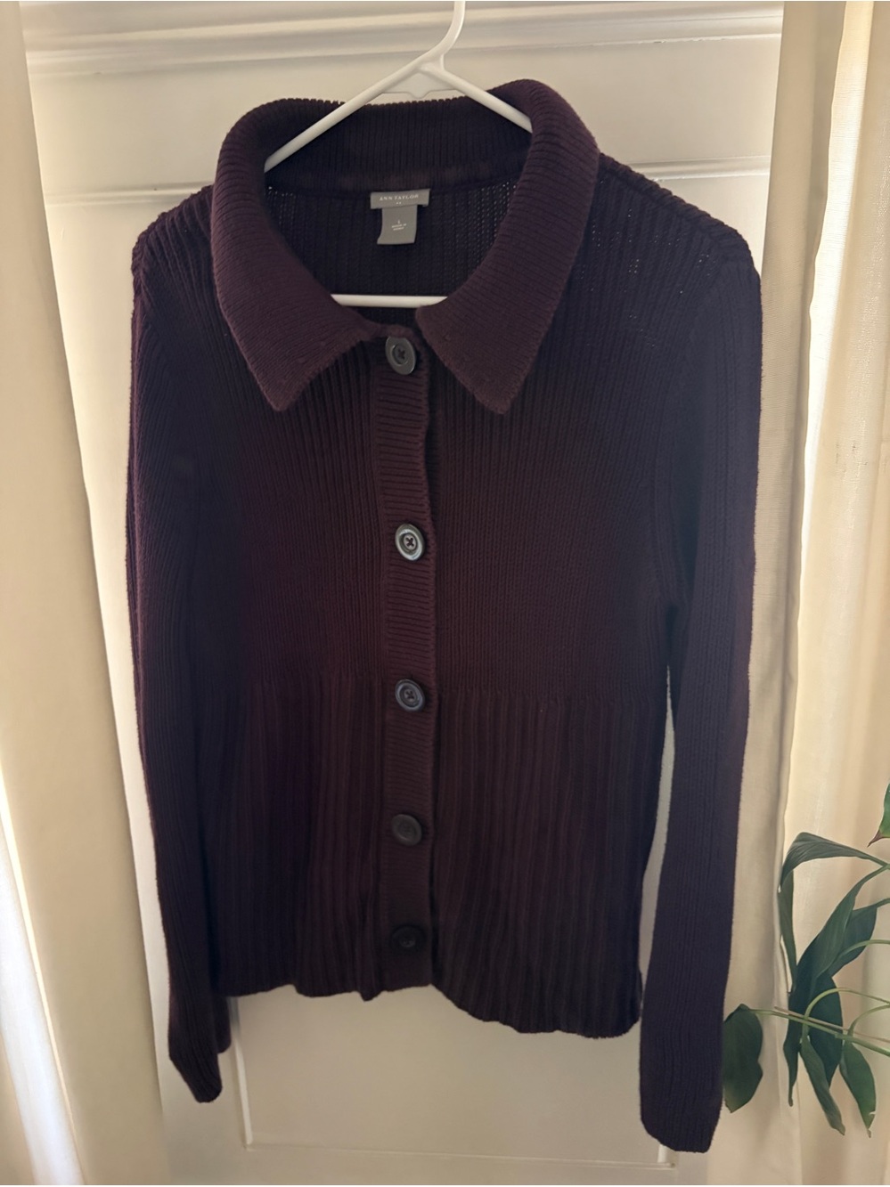 Ann Taylor Burgundy Button Cardigan Size L